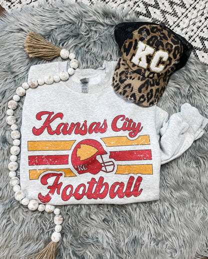 Kansas City Football Helmet Ash Sweatshirt