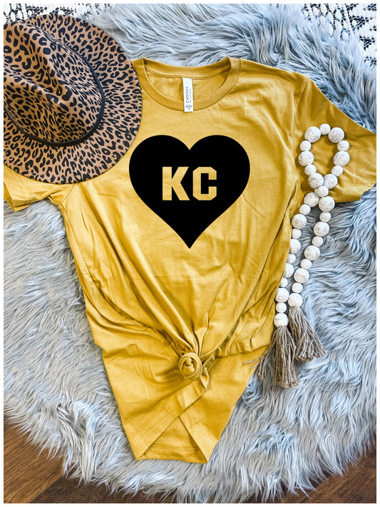 **HALFTIME DEAL** Black KC Heart Mustard Tee