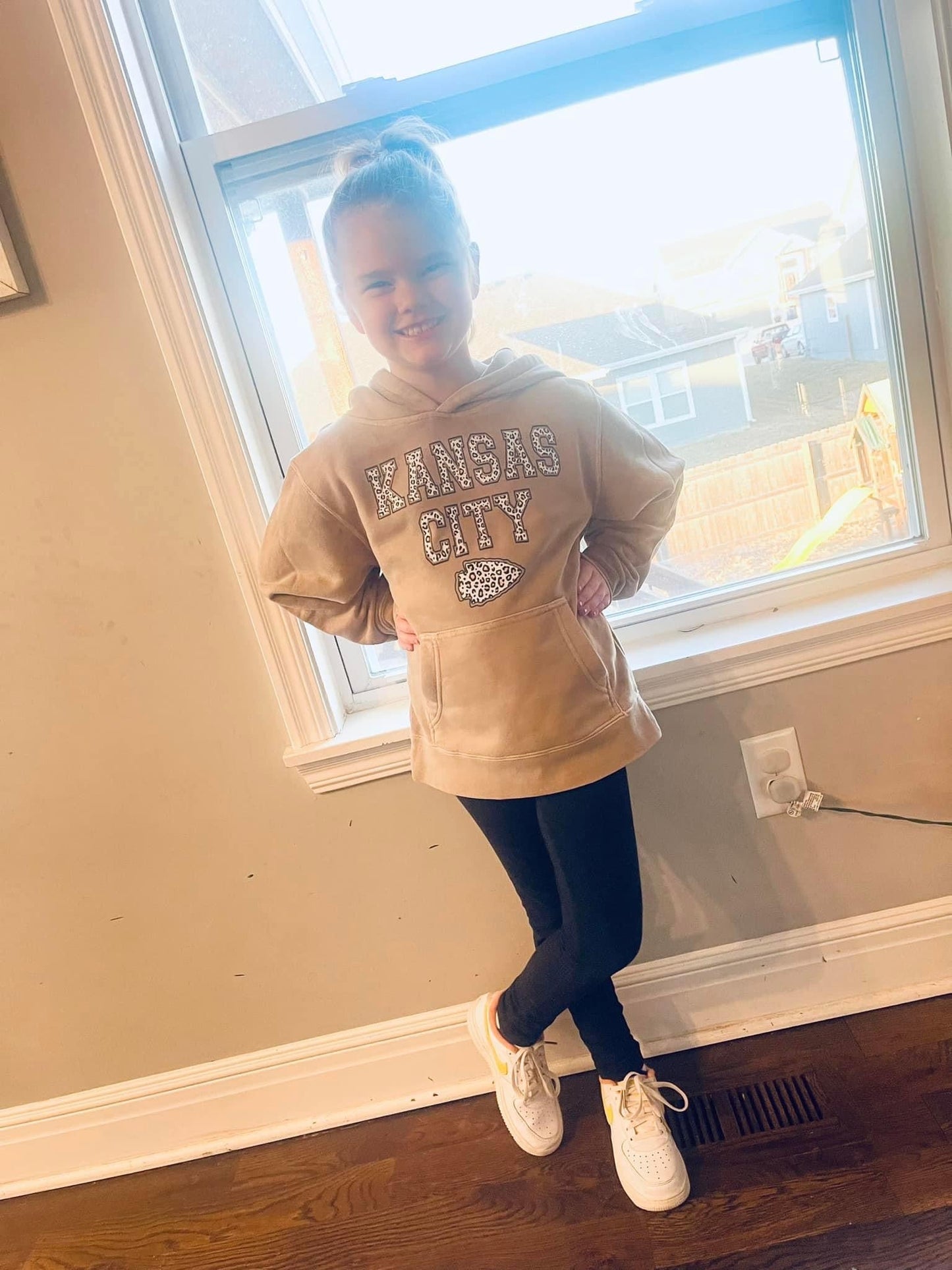 **YOUTH SIZES** Brown Leopard Arrowhead Kansas City Script Sand Hoodie
