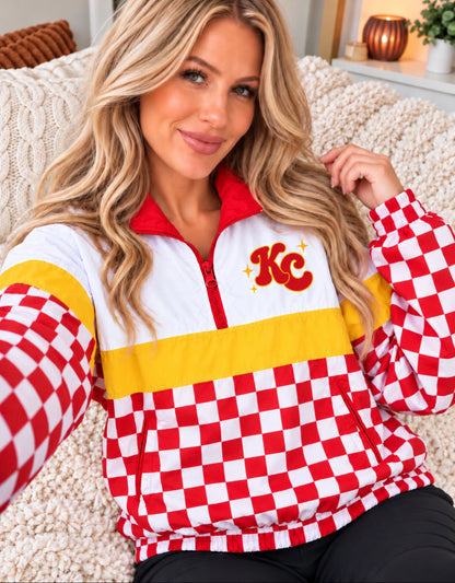 **PREORDER** Left Chest  KC Stars Red Checkered Windbreaker **FINAL SALE**
