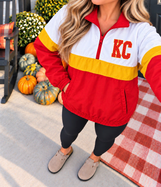**PREORDER** Left Chest Polka Dot KC Red/Gold Windbreaker **FINAL SALE**
