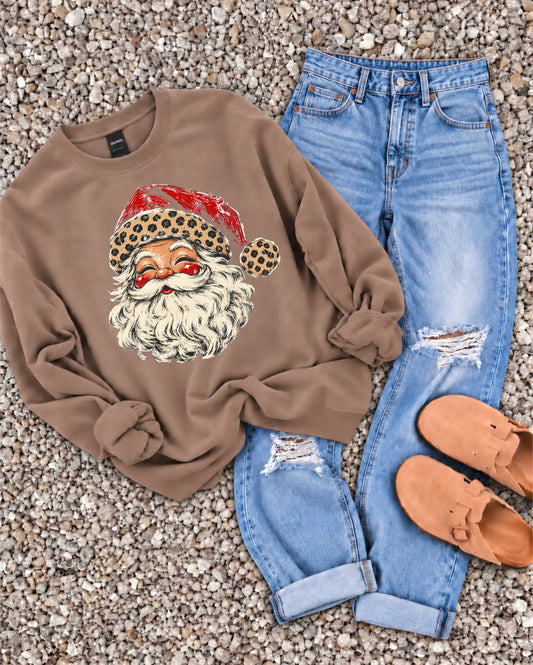 Vintage Santa Leopard Hat Brown Savana Sweatshirt