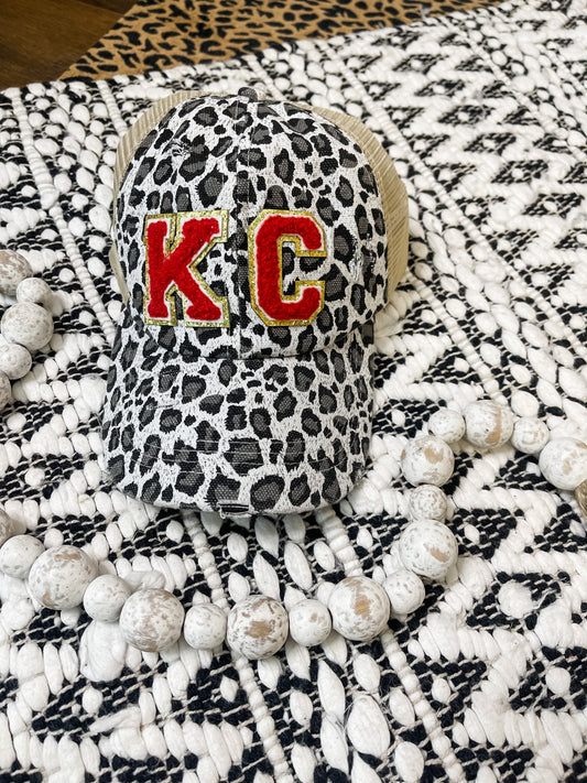 White Leopard Red KC Hat