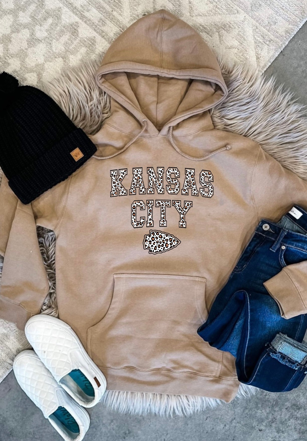 Kansas City Arrowhead Brown Leopard Sand Hoodie
