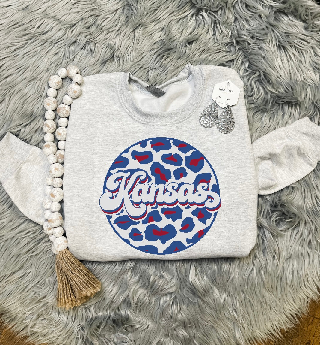 Kansas Leopard Circle Ash Sweatshirt