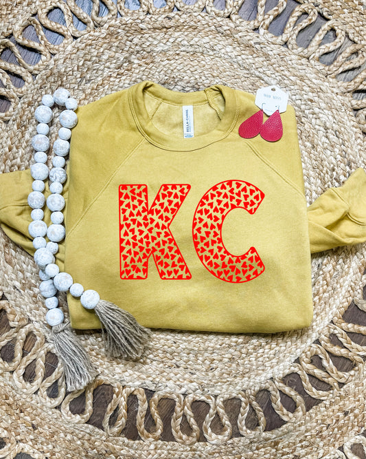 Red KC Hearts Mustard Sweatshirt