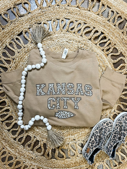 Kansas City Arrowhead Brown Leopard Crewneck Sweatshirt