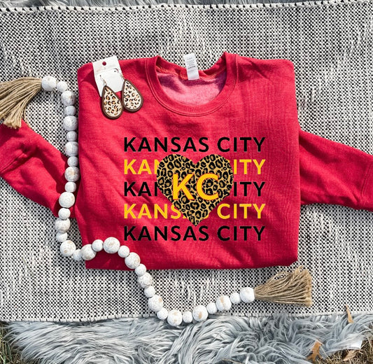 Red & Gold Kansas City Repeat Leoaprd KC Heart Red Sweatshirt