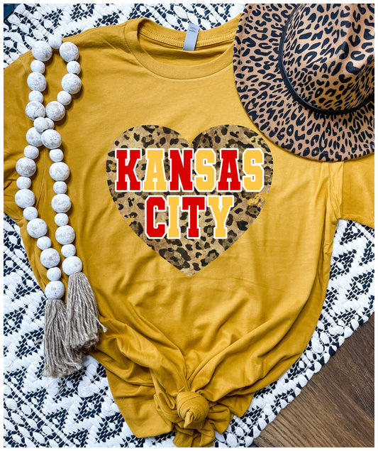 KC Leopard Heart Mustard Tee